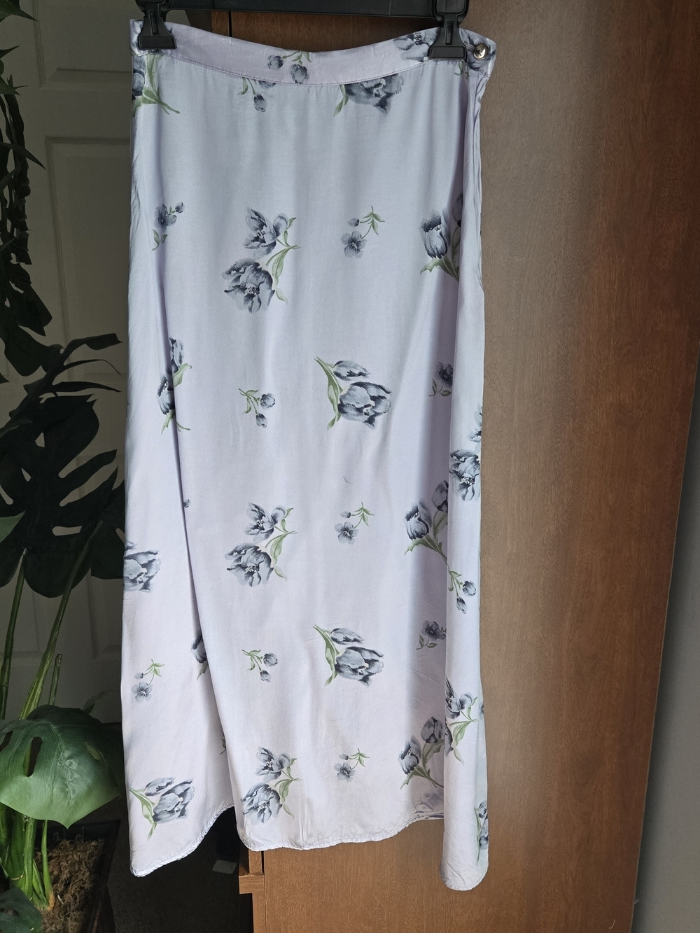 Vintage Satin Feel Lavender Floral Maxi Skirt